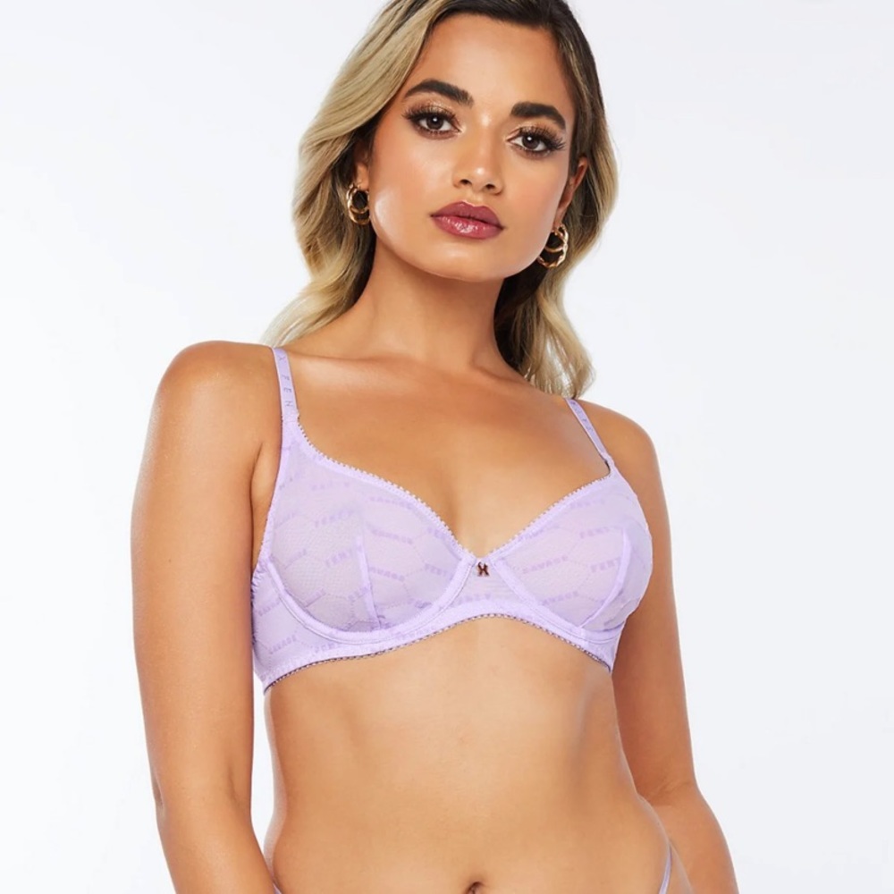 Savage X Fenty Flocked Logo Unlined Bra Purple Lavender